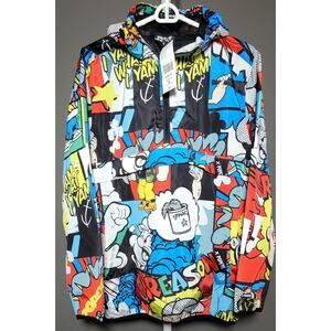 Reason Popeye Jacket Men Sz M 1/4 Zip Anorak Allover Print Pullover Windbreaker
